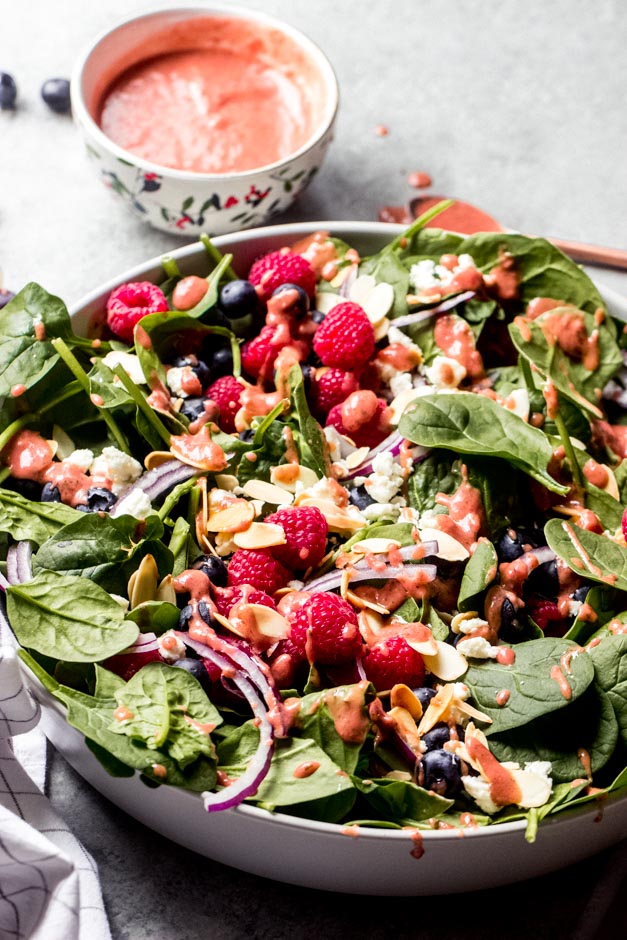 Berry Spinach Salad with Raspberry Vinaigrette - Little Broken