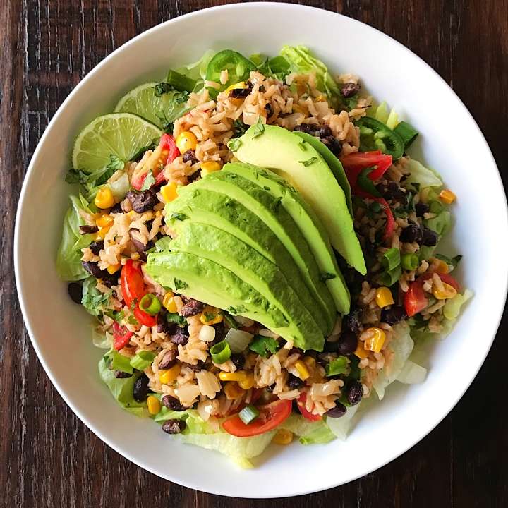Skillet Rice and Beans topped with Creamy Avocado – healthyGFfamily.com