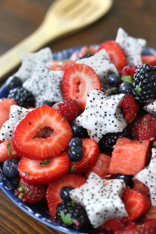 Easy Berry Fruit Salad Recipe with Honey Lime Mint Dressing
