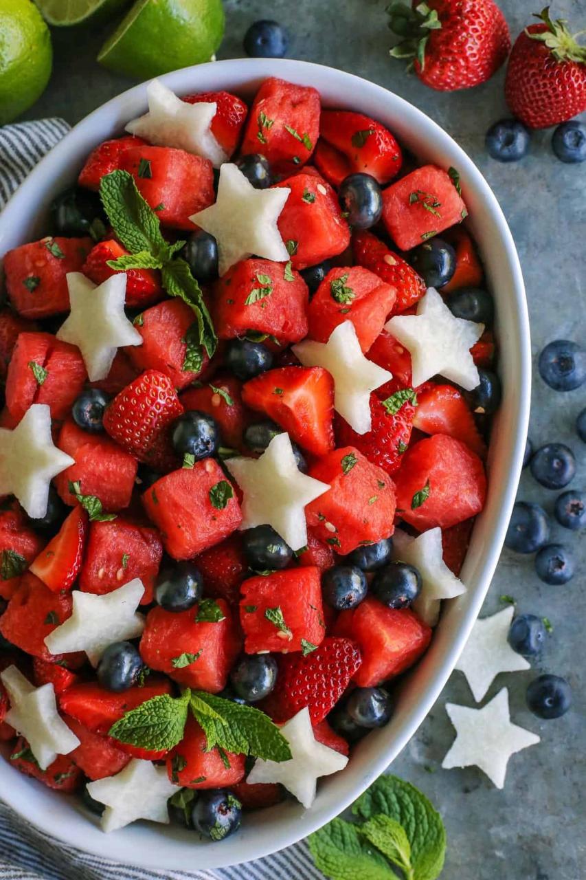 Mojito Fruit Salad recipe, with fresh watermelon, berries, lime, and mint!