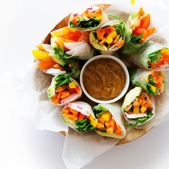 How to make Rainbow Spring Rolls with Ginger Peanut dressing
