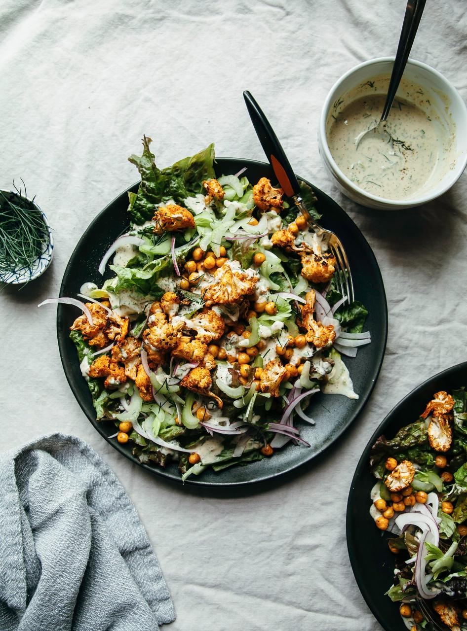 Vegan Buffalo Cauliflower Salad with Tahini Ranch | The First Mess